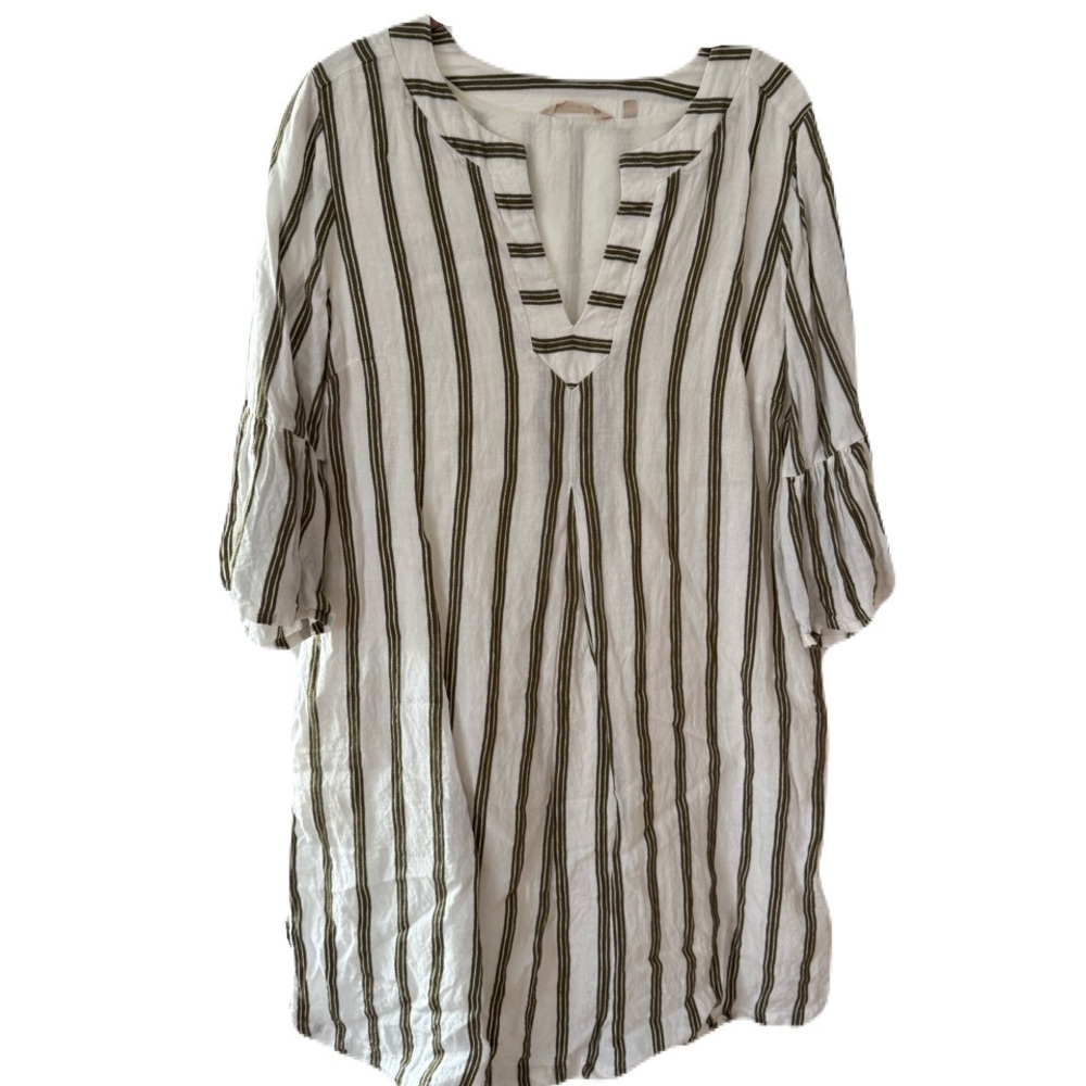 Soft Surroundings LINEN White and Black Striped Dress